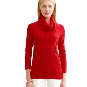 Banana Republic Wool Cashmere Blend Cable Knit Mixed Knit Cowl Neck Red Sweater